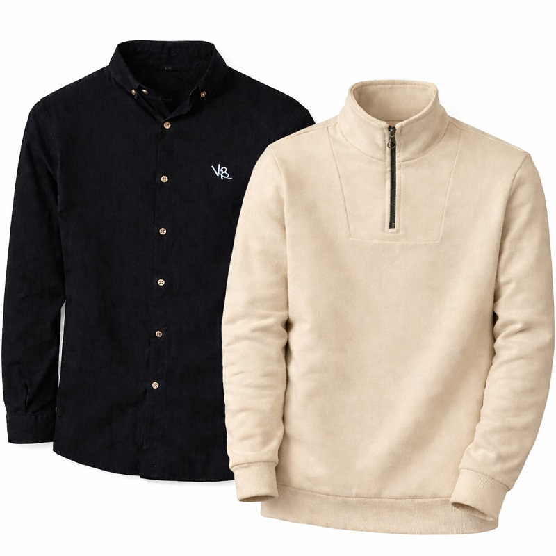 پکیج دورس مردانه نیم زیپ مدل Behbod-کرم  پیراهن مردانه مشکی VQویژه